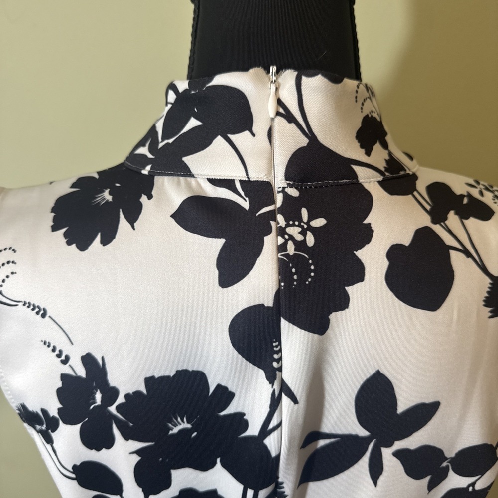 Black And White Dress Floral Print Sleeveless Midi Stretch High Neck Small - Picture 6 of 8
